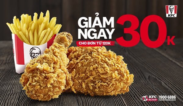 KFC giảm ngay 30k cho đơn từ 120k