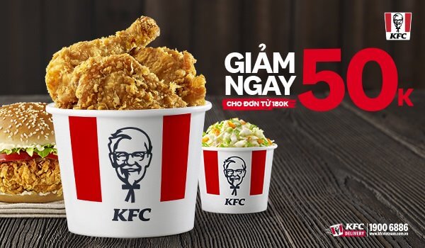 KFC giảm ngay 50k cho đơn từ 180k