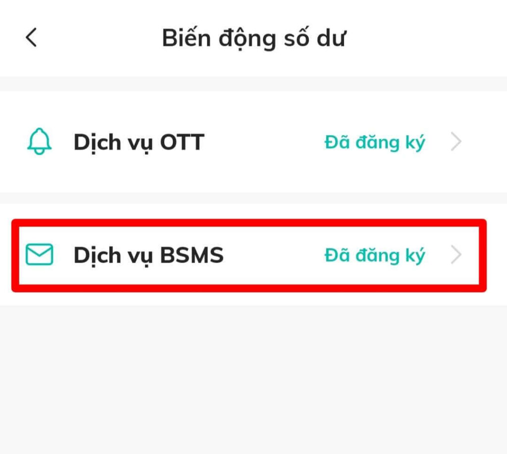 Lựa chọn "Dịch vụ BSMS"