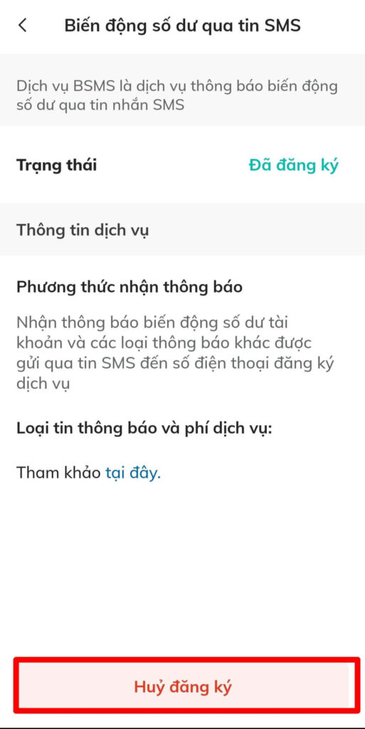 Nhấn chọn "Hủy đăng ký"